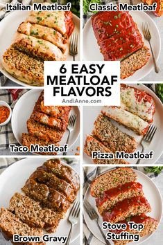 six easy meatloaf flavors on a white plate