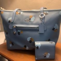 Great Condition! Purse $350 Wallet $250 Light Blue Rectangular Coach Bag, Elegant Blue Coach Wallet, Blue Coach Bag With Zipper Closure, Coach Blue Shoulder Bag With Gold-tone Hardware, Coach Blue Shoulder Bag With Silver-tone Hardware, Bags Coach, Coach Purse, Light Blue Color, Coach Purses