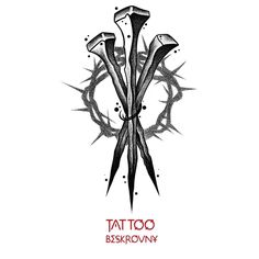 a black and white tattoo design with two crossed knives on it's side, surrounded by barbed wire