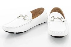 Men's White Leather Dress Loafer Shoe White Dress Shoes Men, Mens Dress Loafers, White Dress Shoes, Moccasins Style, Dress Loafers, Horse Bits, Driving Shoes, Casual Clothes, No Show Socks