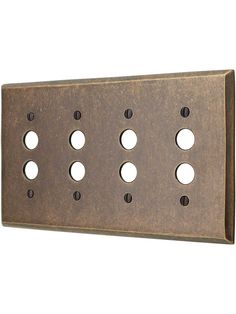 a metal switch plate with six holes on the front and four in the back side