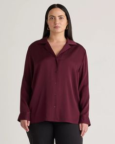 Washable Stretch Silk Notch Collar Blouse - Plus Size Natural Textiles, Silk Camisole, Fabric Structure, Notch Collar, Silk Skirt, Collar Blouse, Notched Collar, Plus Size Blouses, Fall 2024