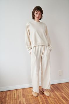 Easy Pant : Natural – Wol Hide Relaxed Cotton Pants With Pull-on Style, Relaxed Fit Pull-on Style Sweatpants, Relaxed Fit Pull-on Sweatpants, Relaxed Fit Straight Hem Sweatpants, Everyday Relaxed Fit Cotton Wide Leg Pants, Everyday Cotton Wide Leg Pants With Relaxed Fit, Everyday Relaxed Cotton Pants, Relaxed Cotton Pants With Straight Hem, Everyday Cotton Relaxed Wide Leg Pants