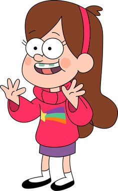 a cartoon girl with long brown hair and glasses on her face is making the peace sign