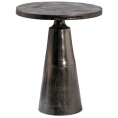 a small metal table with a black top