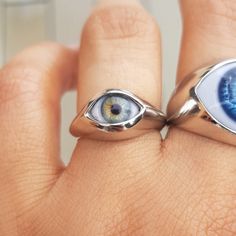 Evil Eye Signet Rings | Etsy Eye Rings Aesthetic, Eye Rings Jewelry, Mystical Internally Threaded Jewelry As Gift, Mystical Internally Threaded Jewelry For Gifts, Mystical Internally Threaded Jewelry For Gift, Eye-catching Evil Eye Jewelry For Gift, Unique Eye-shaped Jewelry For Gifts, Prosthetic Eye, Whimsical Gothic