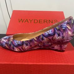 New Multi Colored Patten Leather Dress Shoes Purple Wedge Heels For Spring, Casual Purple Heels, Casual Purple Round Toe Heels, Leather Dress Shoes, Multicolor Dress, Leather Dress, Womens Shoes Wedges, Pink Purple, Dress Shoes