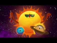 an animated sun with sunglasses and planets around it