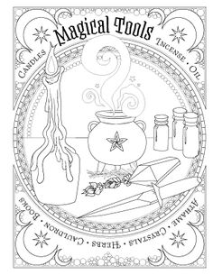 a coloring page with the words, magic pots and an image of a witch's caulder