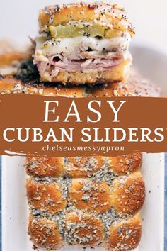 an easy cuban sliders recipe with cheese and seasoning on the side, sitting on a white plate