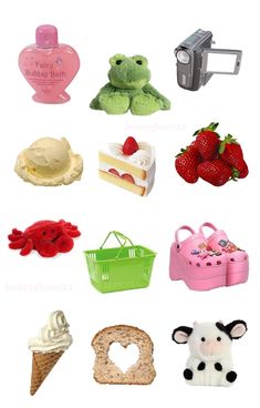 there are many different types of toys on this page, including cakes and ice creams