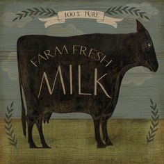 a black cow with the words farm fresh milk painted on it