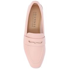 The Myeesha penny loafers from Journee Collection will have you walking around town in style and comfort. They have a beautiful soft luxe vegan leather block heel tapered square toe and 4 mm Tru Comfort Foam� padding for the perfect look and feel. An apron toe finishes the design for a vintage vibe. Pink Flat Heel Loafers For Office, Pink Flat Heel Loafers For Workwear, Classic Pink Loafers For Work, Pink Almond Toe Flats For Work, Square Toe Flats, Tapered Square, Leather Block Heels, Vintage Vibe, Journee Collection