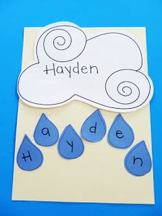 a paper cloud with raindrops on it and the word h is for hydrogen