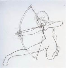 a drawing of a woman holding a bow and arrow