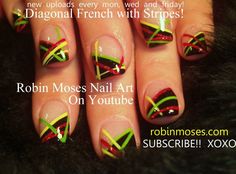 Jamaica Nails, Rasta Nails, Diy Nail Art Tutorial, Blue And Silver Nails, Shellac Nail Art, Silver Nail Art, Nail Art Stripes, Gold Nail Art, Blue Nail Art