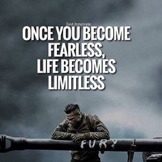 a man sitting on top of a metal bar with the words, one you become fearless, life becomes limitless