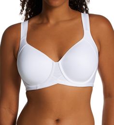 This underwire sports bra gives you the support and comfort you need for medium impact activities, such as weight training and cycling. Seamless underwire cups are lightly padded to shape and support your breasts. Microfiber body is soft for comfort. Knit wicks away sweat and moisture for a cool, dry fit. Underband has elastic sewn along the inner edge for additional support. Arched center panel is tall, with a mesh upper. Tall, seamless sides and back have covered elastic along the top. Center White Full Coverage Sports Bra, White Full Coverage Functional Sports Bra, Padded Sports Bra For Workout, Sporty Full Coverage White Sports Bra, Sporty White Full Coverage Sports Bra, White Underwire Stretch Sports Bra, White Full Coverage Sports Bra With Light Support, Stretch White Sports Bra With Underwire, Supportive Full Coverage White Sports Bra