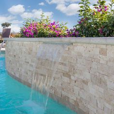 Ivory Travertine 6x18 Stacked Stone Ledger Corner - TILE AND MOSAIC DEPOT Ivory Travertine, Deck Renovation, Stacked Stone Panels, Pool Plaster, Travertine Pool, Pools Backyard Inground, Stone Pool, Pool Water Features, Swimming Pool Tiles