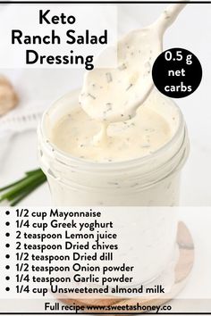 keto ranch salad dressing recipe in a mason jar