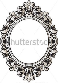 an ornate round frame in black and white on a white background with space for text