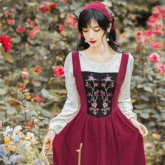 Liliana Cottage Witch long sleeve cotton linen Dress with a matching Headscarf and enchanting embroidery at the bodice from Deer Doll boutique size S Bust：84CM Waist：72cm Length: 111cm size M Bust：88CM Waist：76cm Length: 112cm size L Bust：92CM Waist：80cm Length: 113cm size XL Bust：96CM Waist：84cm Length: 114cm Material: Cotton mix Winter Long Sleeve Dress With Floral Embroidery, Peasant Style Long Sleeve Embroidered Dress, Long Sleeve Floral Embroidery Winter Dress, Cotton Peasant Dress For Fall, Spring Cottagecore Long Sleeve Peasant Dress, Spring Long Sleeve Cottagecore Peasant Dress, Fall Peasant Dress With Floral Embroidery, Fall Cotton Peasant Dress, Cottagecore Style Cotton Vintage Dress For Fall