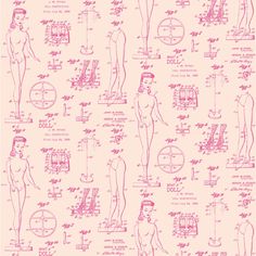 a pink wallpaper with an image of a man's body and various drawings