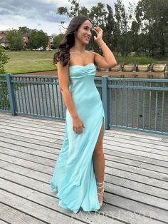 Gorgeous Baby Blue Satin Side Slit Spaghetti Straps Long Evening Prom Dresses, MR9188 This dress could be custom made, there are no extra cost to do custom size and color.Description of dress1, Material: satin, elastic like silk, pongee.2, Color: picture color or other colors, there are 126 colors are available, please contact us for more colors.3, Size: standard size or custom size, if dress is custom made, we need to size as followingbust______ cm/inchwaist______cm/inchhip:_______cm/inch (Find the widest part of the hips)shoulder to shoulder :_______cm/inch (measured from back of shoulder)shoulder to bust :_______cm/inch (measured from middle shoulder to nipple)shoulder to waist :_______cm/inch (measured from middle of shoulder to natural waist)shoulder to hem with shoes on :_______cm/in Tiffany Blue Prom Dress, Cheap Long Bridesmaid Dresses, Formal Fits, Summer Ball, Holiday Fits, Cheap Bridesmaid Dresses Online, Shotting Photo, Floor Length Prom Dresses, Prom Ideas