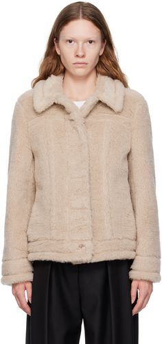 Alpaca- and virgin wool-blend fleece jacket. · Spread collar · Concealed button closure · Patch pockets · Single-button cuffs · Full logo-woven viscose satin lining · Logo-engraved tonal hardware Supplier color: Beige Single-breasted Long Sleeve Fur Coat For Work, Luxury Beige Outerwear With Button Cuffs, Luxury Collared Winter Outerwear, Classic Long Sleeve Fur Coat With Button Closure, Max Mara Jacket, Max Mara, Signature Style, Fleece Jacket, Outerwear Jackets