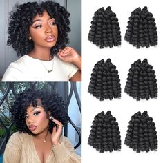 PRICES MAY VARY. 1.Jamaican Bounce Crochet Hair Material: Human Hair Feel, Low Temperature Fiber Kanekalon Braid. 2.Wand Curl Crochet Hair Style: Jamaican Bounce Crochet Hair, Short Crochet Hair,Curly Crochet Hair, Wand Curls Crochet Hair,Jumpy Wand Curl. 3.Size&Color: 6-12inch Length. 16strands/Pack，6packs; 1b 1# 2# 4# T27 T30 Tbug T-Gray T118 P118 P30 P27. 4.Featural: Lightweight, No Shedding, No Tangle, No Smell, Hold Long Time, Looks Natural, Easy to Install.5-6packs To be A Full Head. 5.Use Wand Curls Crochet Hairstyles, Jamaican Bounce Crochet Hairstyles, Crochet Styles For Black Women, Cute Crochet Hairstyles, Curly Hair For Black Women, Types Of Crochet Hair, Crochet Hairstyles For Black Women, Box Braids Shaved Sides, Crochet Curly Hair