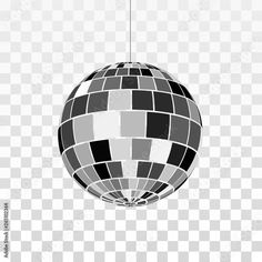 a black and white disco ball hanging from a string on a transparent background with no shadow