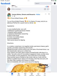 the facebook page for yummy diners and desserts shows an image of a piece of bread