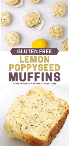 lemon poppy seed muffins on a white plate with the text gluten free