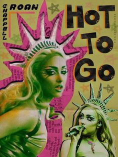 a poster with the statue of liberty holding a microphone in front of her face and an american flag