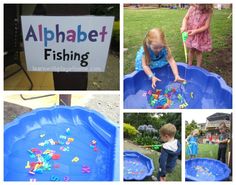 there are pictures of children playing in the water with letters and numbers on their hands