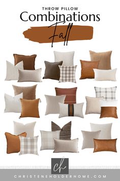 pillows with different colors and patterns on them, including the words'pillow combinations fall '