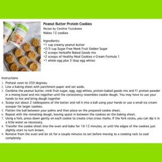 the recipe for peanut butter protein cookies is shown in this page, which includes instructions to make