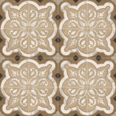 four tile designs in brown and white with an intricate design on the bottom, one is square