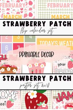 the strawberry patch font and numbers are all in different colors