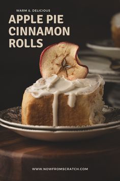 an apple pie with cinnamon rolls on a plate