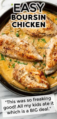 easy boursin chicken recipe in a skillet