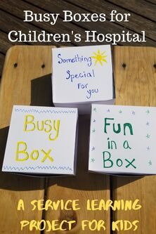 four boxes with children's hospital written on them and the words busy boxes for children's hospital