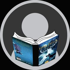 an open harry potter book in front of a black background with a white circle around it