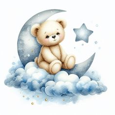 a teddy bear is sitting on the moon