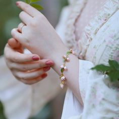 Lily Of The Valley Enamel Bracelet Lily Of The Valley Jewelry, Pink Lily Of The Valley, Lily Of The Valley Flowers, Unique Gift Wrapping, Cuban Link Chain Necklaces, Hand Necklace, Opal Pendant Necklace, Heart Hoop Earrings, Enamel Bracelet