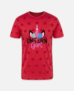 'Unicorn Girl - Unicorn Girl T Shirt, Mug, Sticker' Unisex Adult Star Printed T-Shirt | Spreadshirt Unicorn Fashion, T Shirt Painting, Unicorn Girl, Unicorn Tshirt, Unicorn Lover, Girl T Shirt, Red Star, Star Print, Girls Tshirts