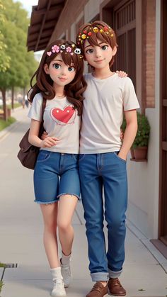 two people are standing on the sidewalk with their arms around each other