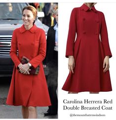 the queen is wearing this red coat and dress