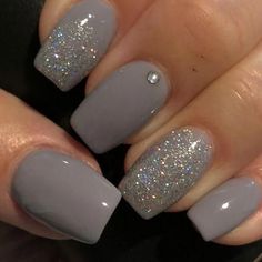 Nude Color Nail Art, Silver Glitter Nails, Valentine Nails, Colorful Nails, Gray Nails, Winter Nail Art, Dipped Nails, Glitter Nail Art