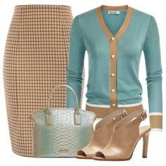 Revamp Wardrobe, Light Brown Sweater, Outfits Professional, Meeting Outfit, Clothing Shopping, Office Casual Outfit, Plaid Pencil Skirt, Classic Sweater, Single Girl